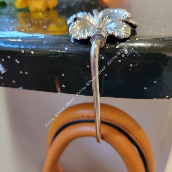 Rhodium Plated Hibiscus Flower handbag Holder or Purse Table Hook - Picture 7 of 14